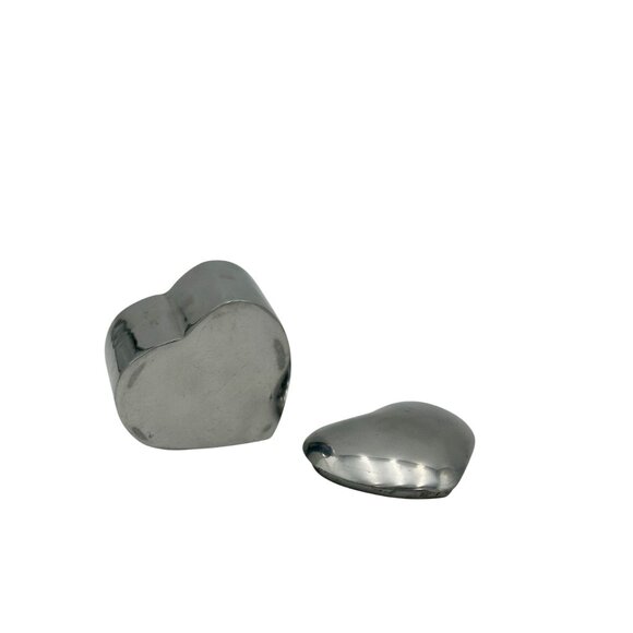 Trinket Box Shiny Heart Shaped Chrome Metal Lid Keepsake Storage - Picture 5 of 6